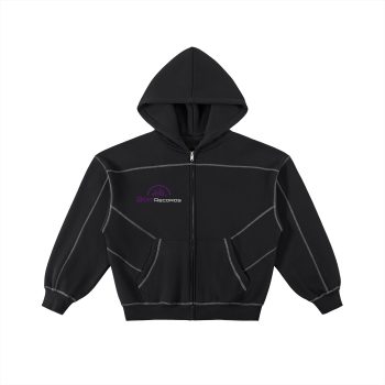 Contrast-Stitched Boxy Fleece Zip Hoodie